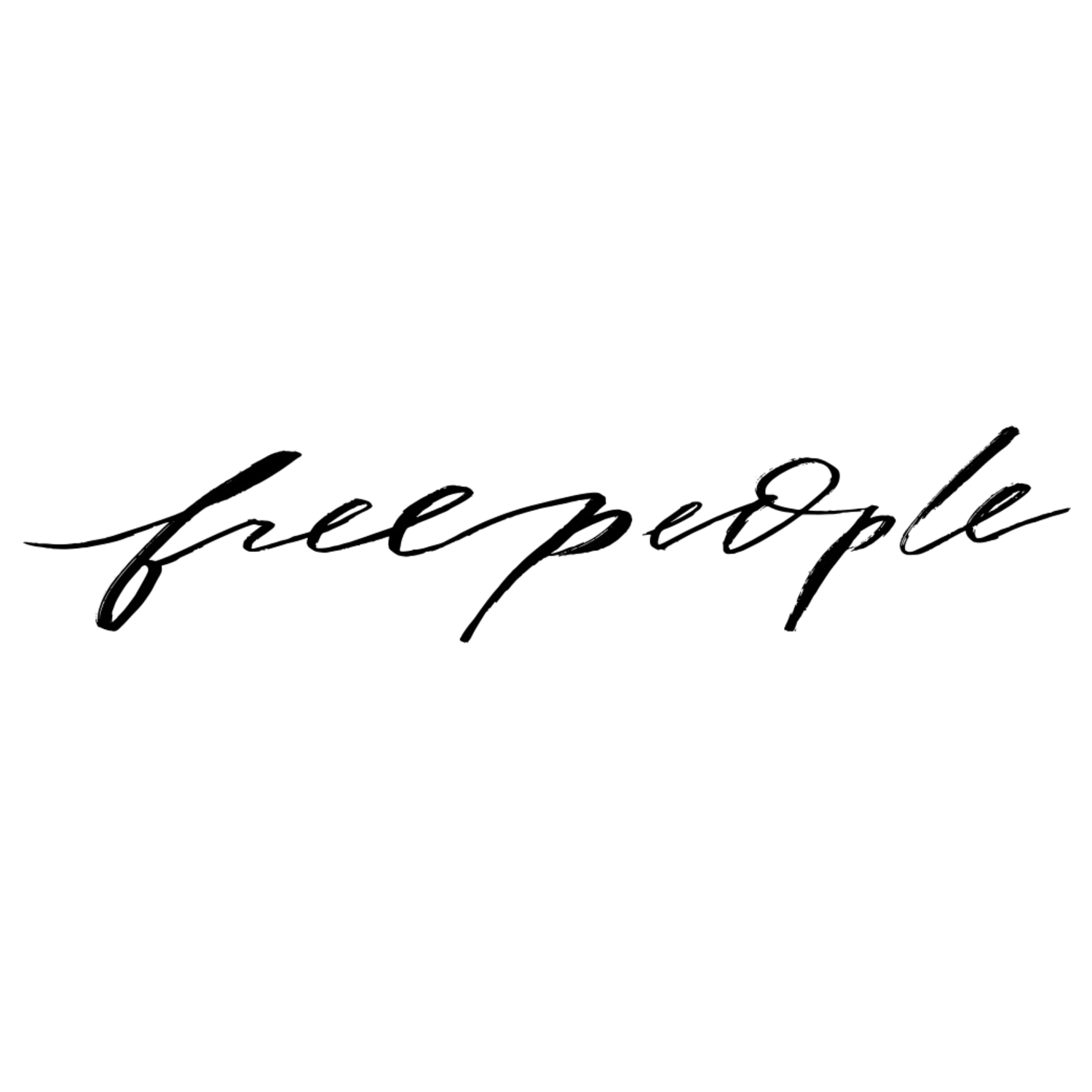 Free People brand logo in elegant black cursive handwriting script on white background.