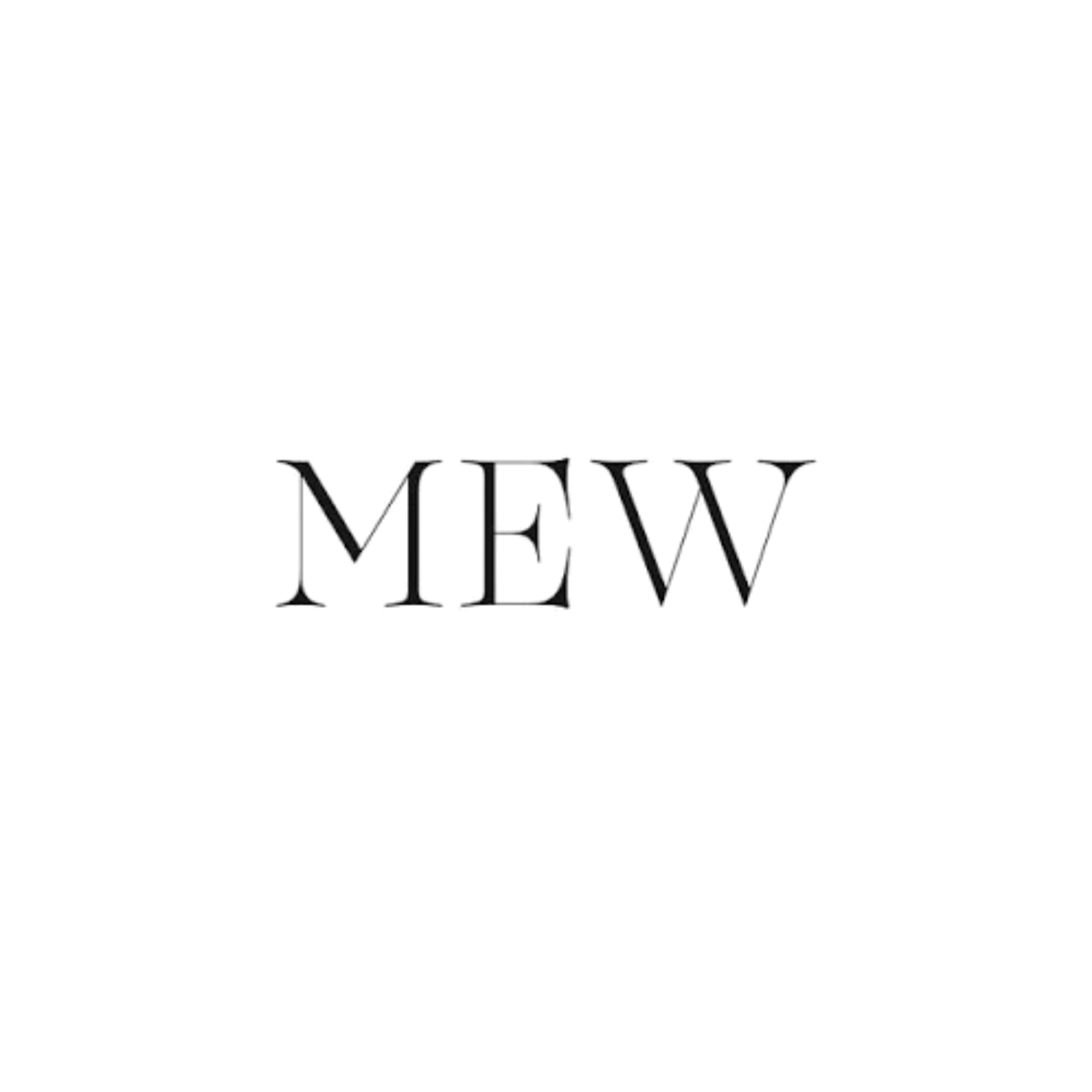 MEW logo displayed in elegant serif typography on a clean white background.
