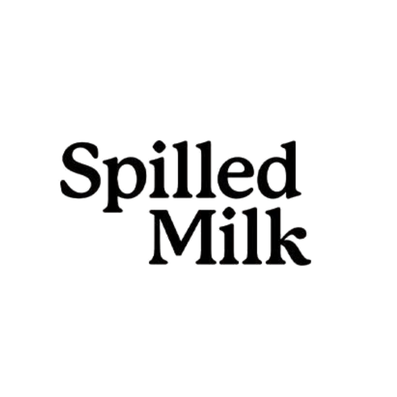 Spilled Milk logo in bold black serif typography on a white background.