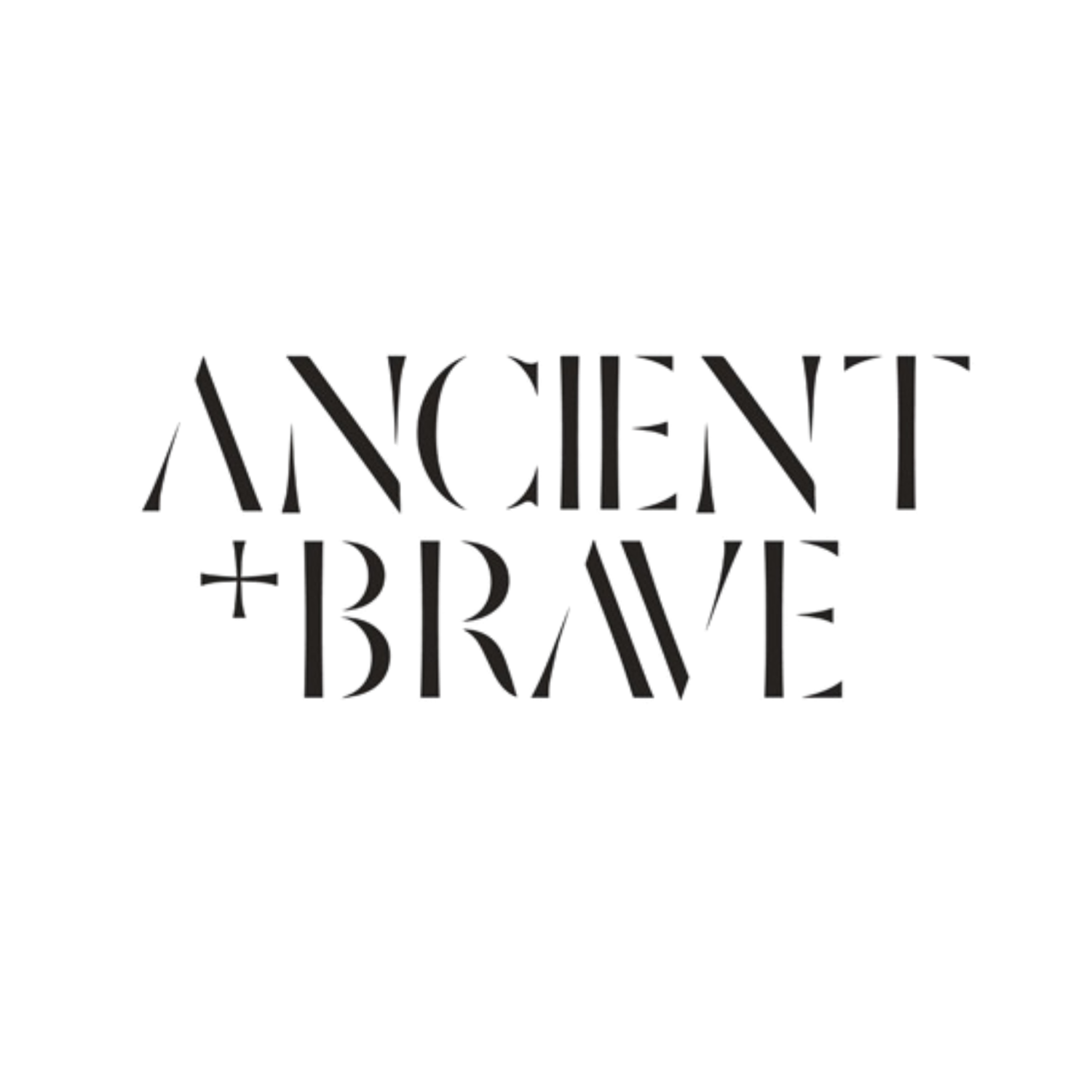 Ancient + Brave brand logo in elegant black serif typography on white background.
