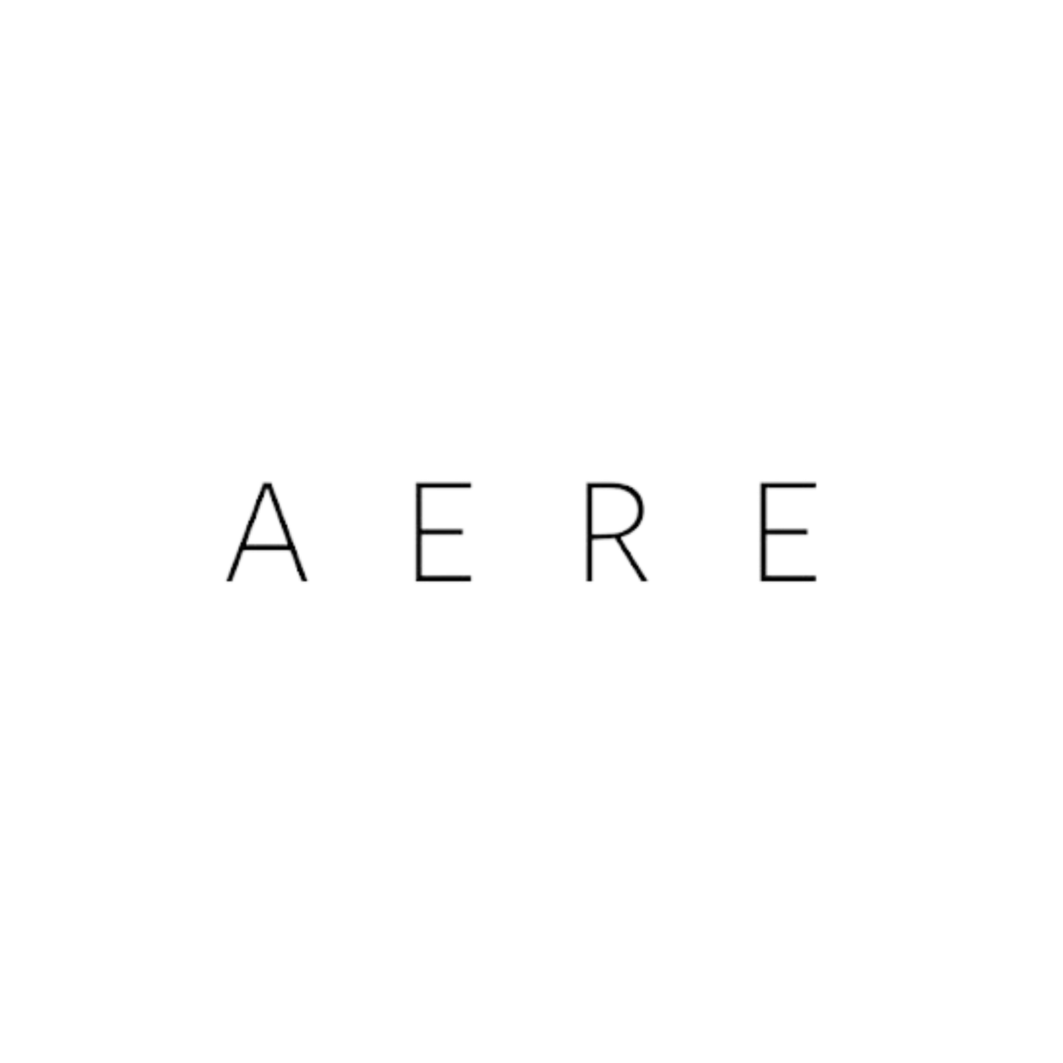 AERE minimalist brand logo displayed in thin, spaced serif font on a clean white background.