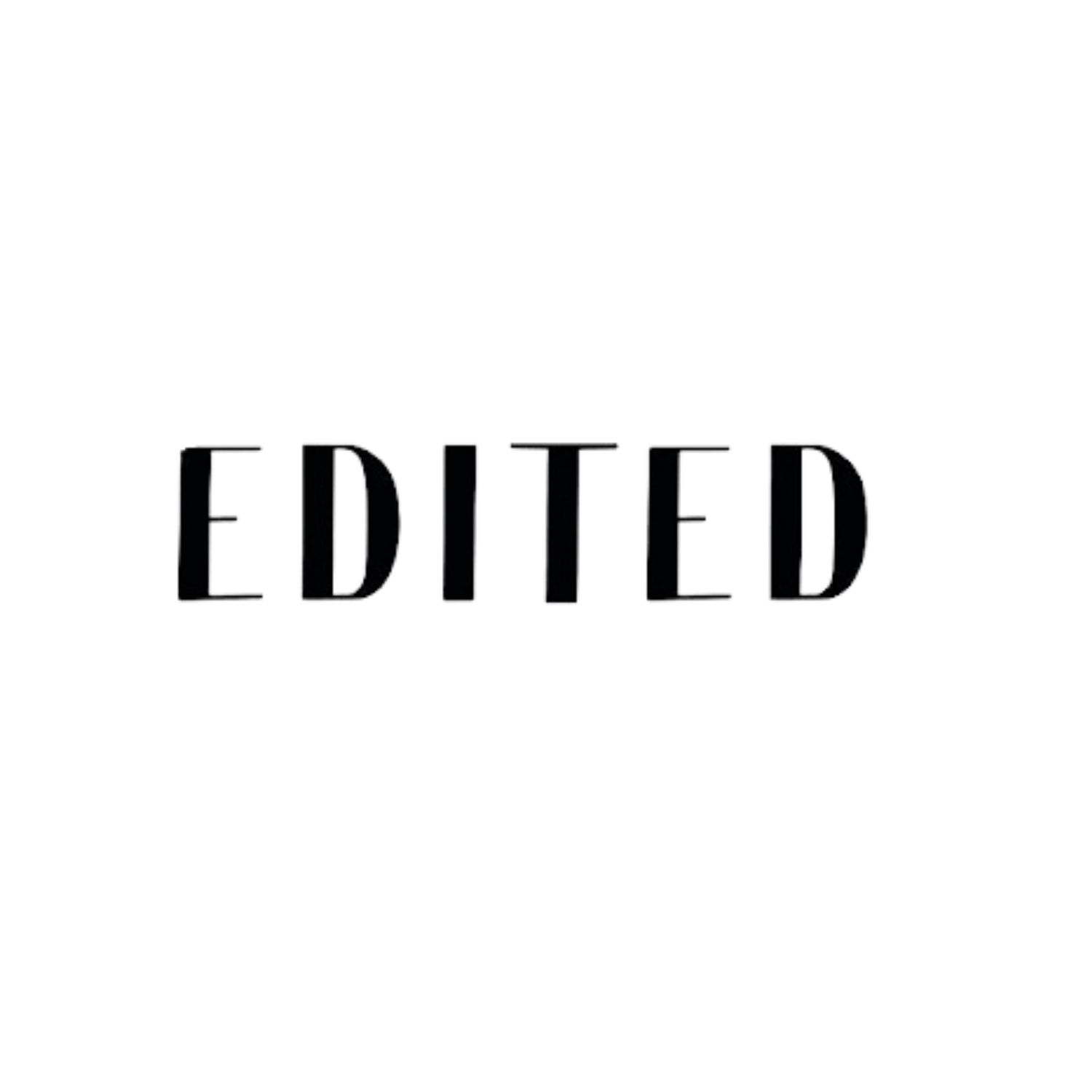 Bold black EDITED logo typography on clean white background, minimalist fashion brand identity design.
