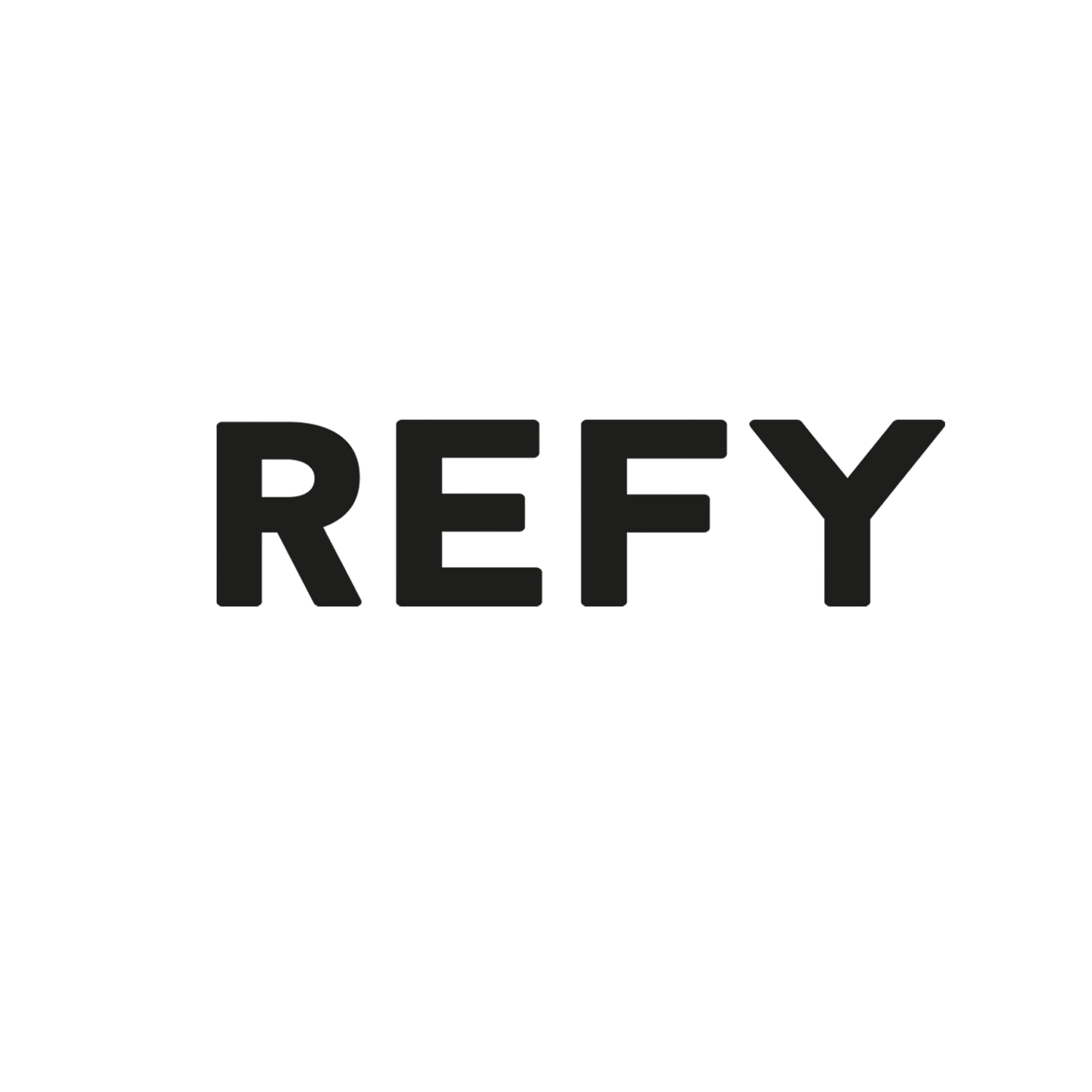 REFY brand logo displayed in bold black uppercase letters on a clean white background.
