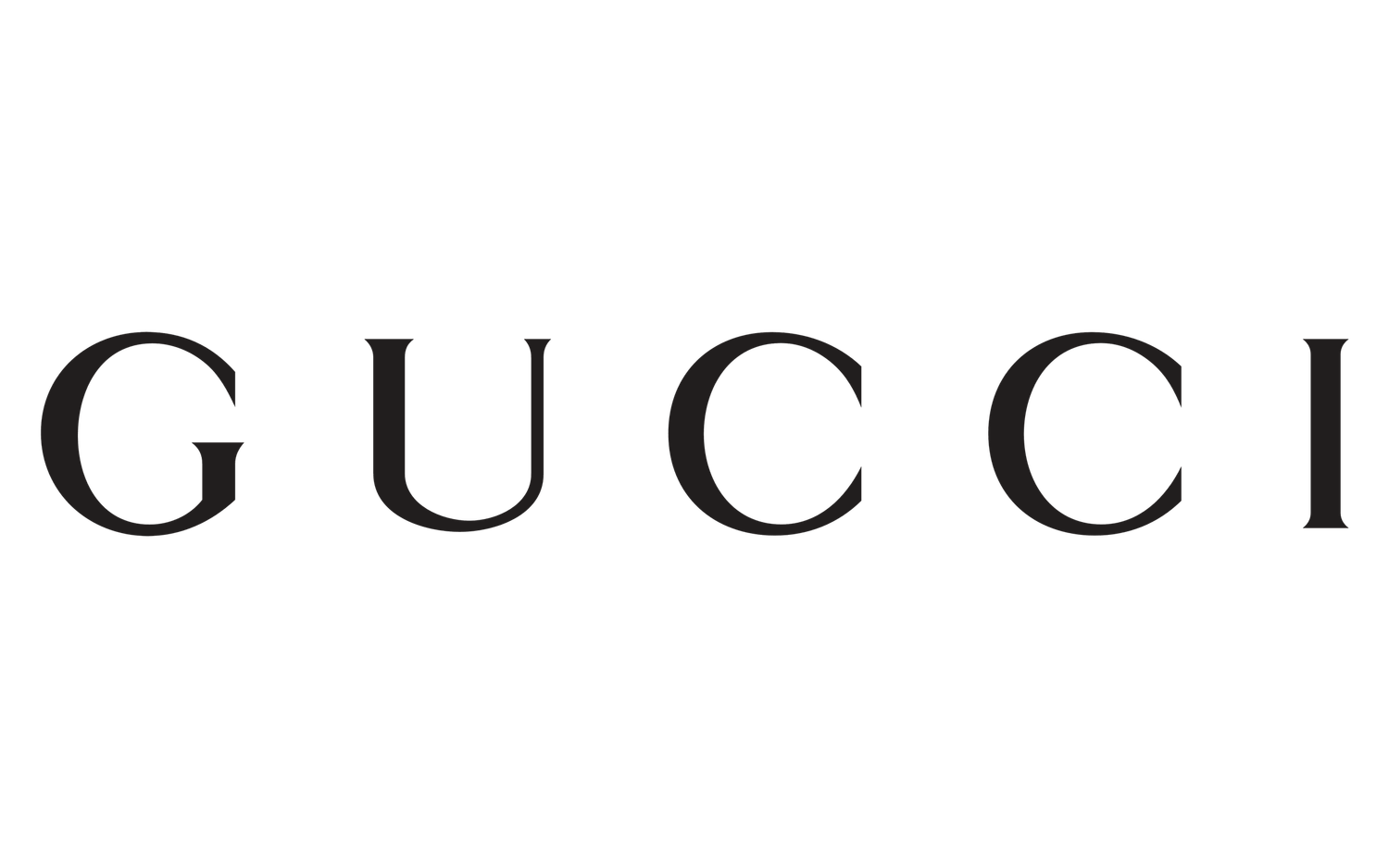Minimalist black and white Gucci logo text design on white background.