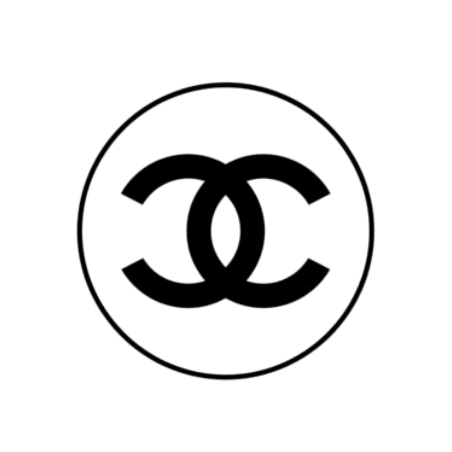 Black and white Chanel double C logo inside a circle on a white background.
