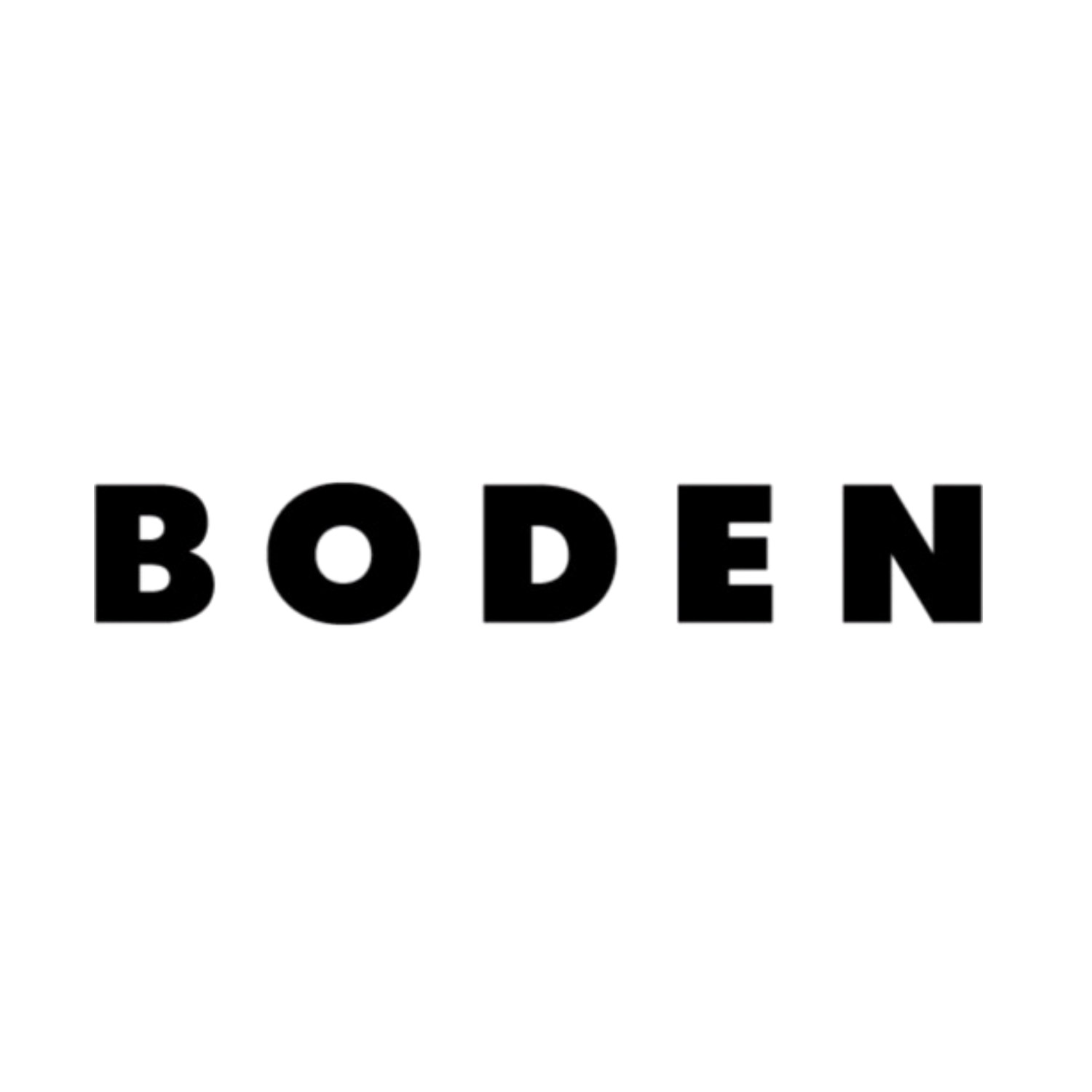 Boden brand logo featuring bold black uppercase letters on a clean white background.