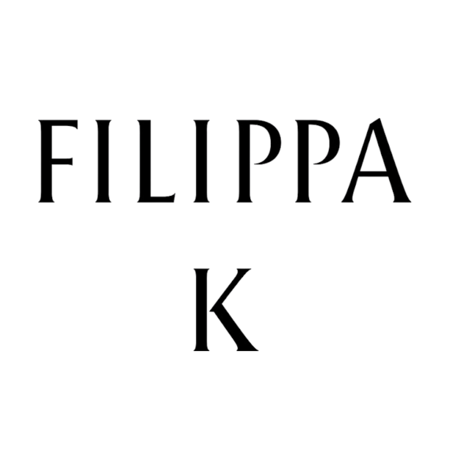 Filippa K minimalist brand logo in bold black serif font on white background.