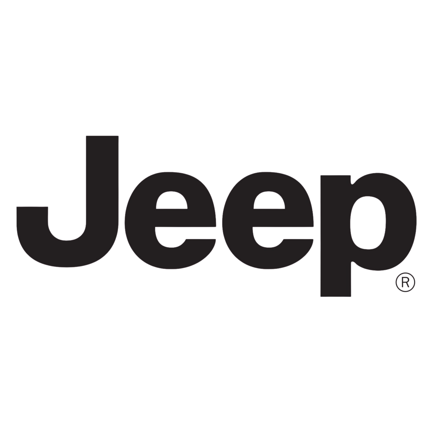 Jeep brand logo in bold black text on white background with registered trademark symbol.