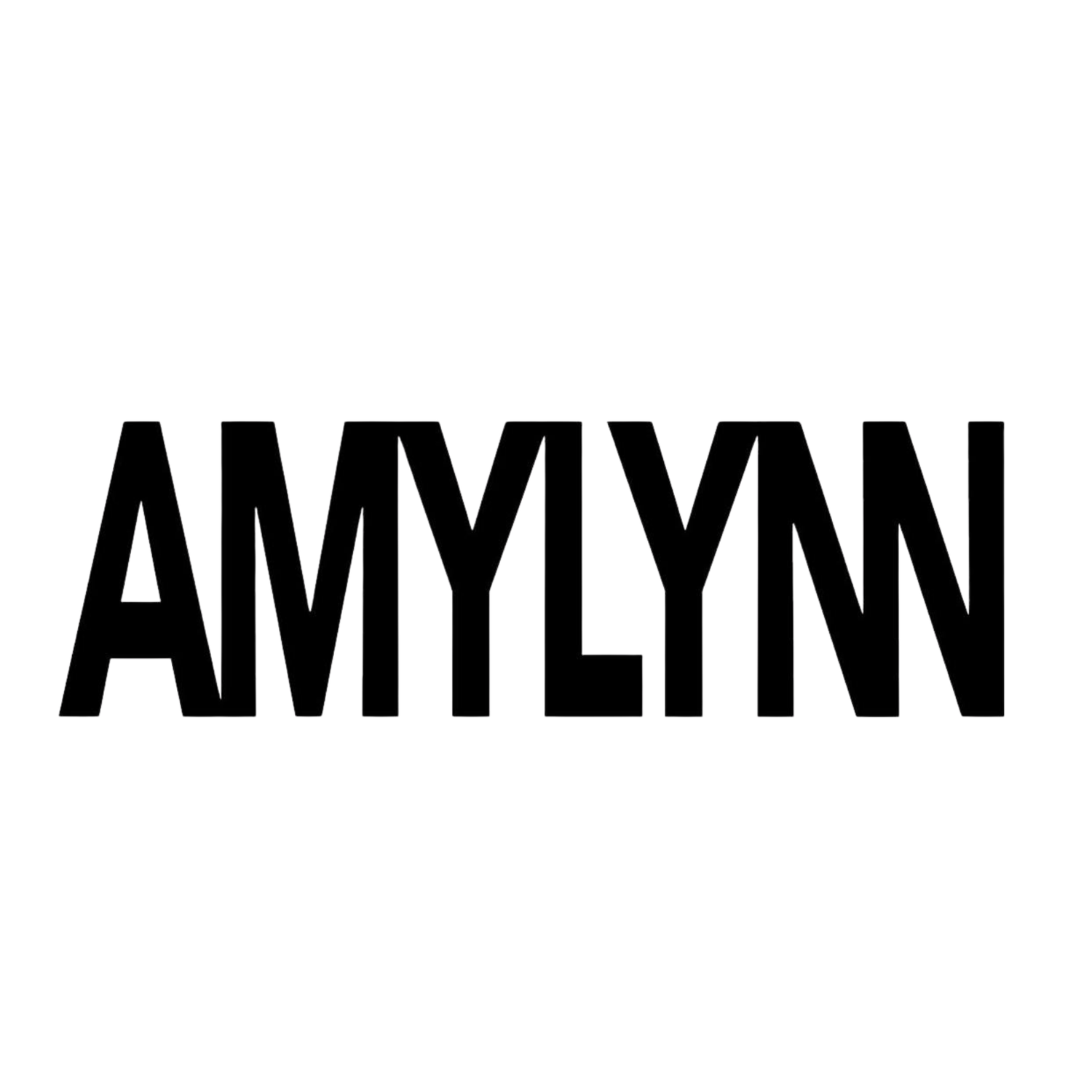 AMYLYNN bold black logo text on white background, minimalist typography branding design.