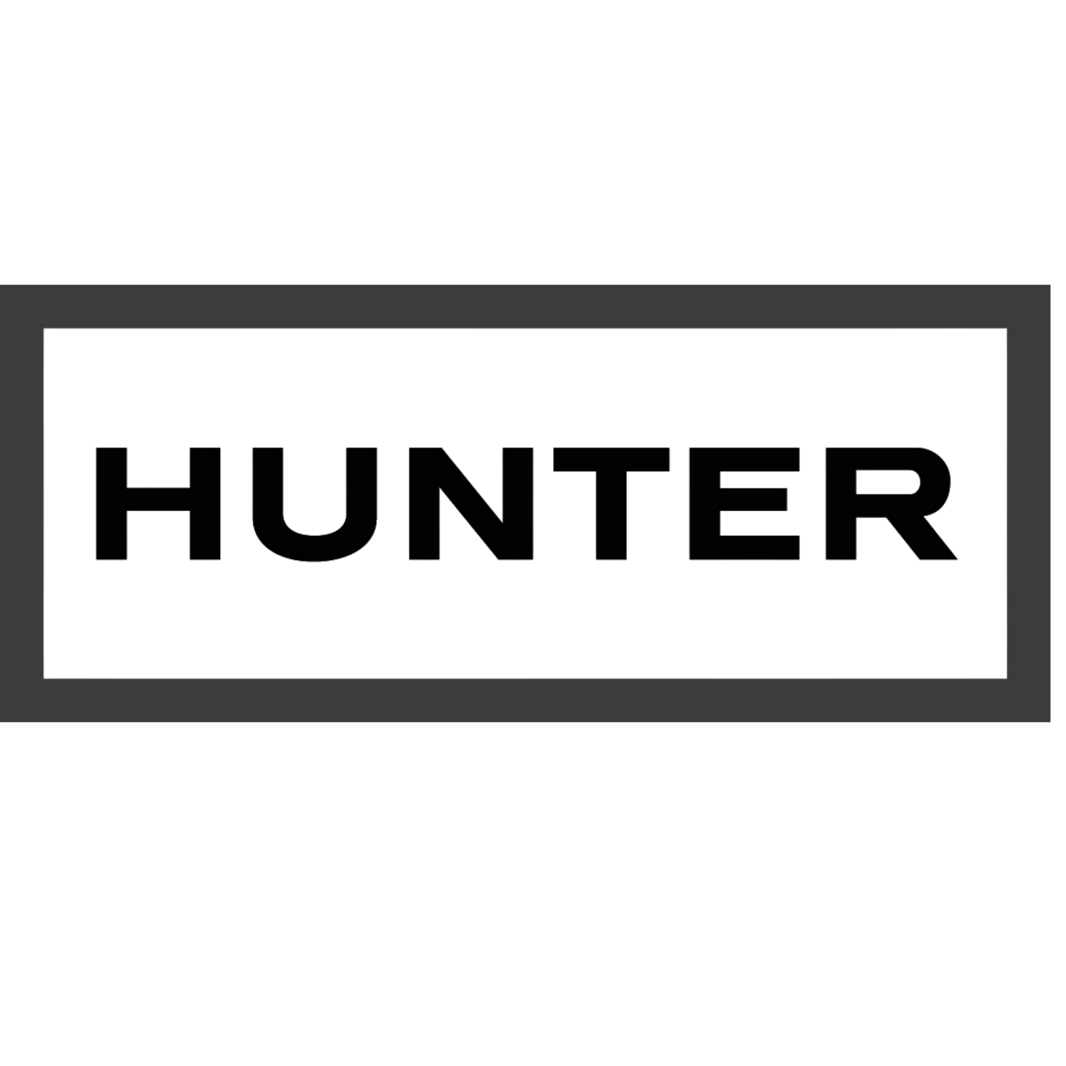 Hunter brand logo displayed in bold black text within a rectangular dark gray border on white background.
