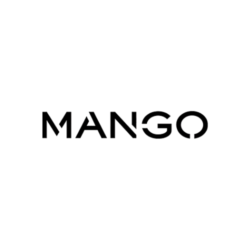 Black text logo of MANGO fashion brand on white background.