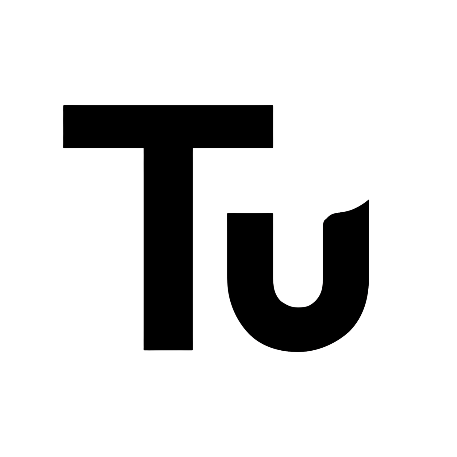 Black and white logo featuring bold letters T and u, representing a modern minimalist brand identity design.