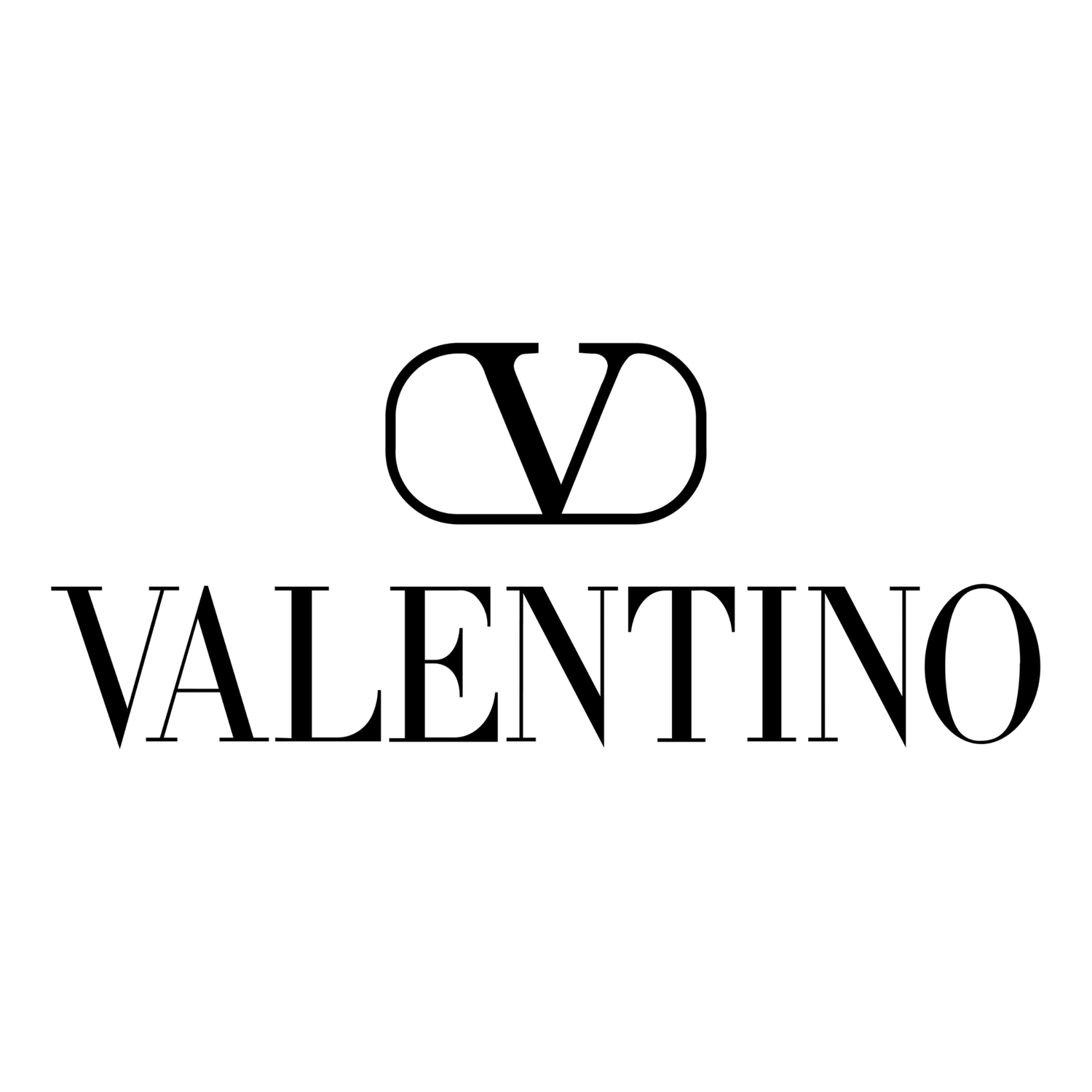 Valentino luxury fashion brand logo featuring the iconic VLogo monogram above the bold VALENTINO wordmark.