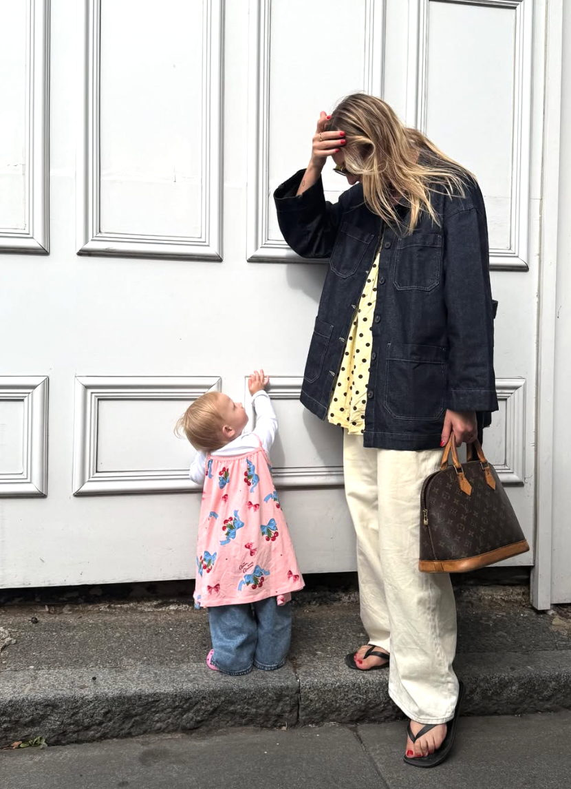 A series of four sequential photos showing someone peeking through white paneled doors in a playful manner.