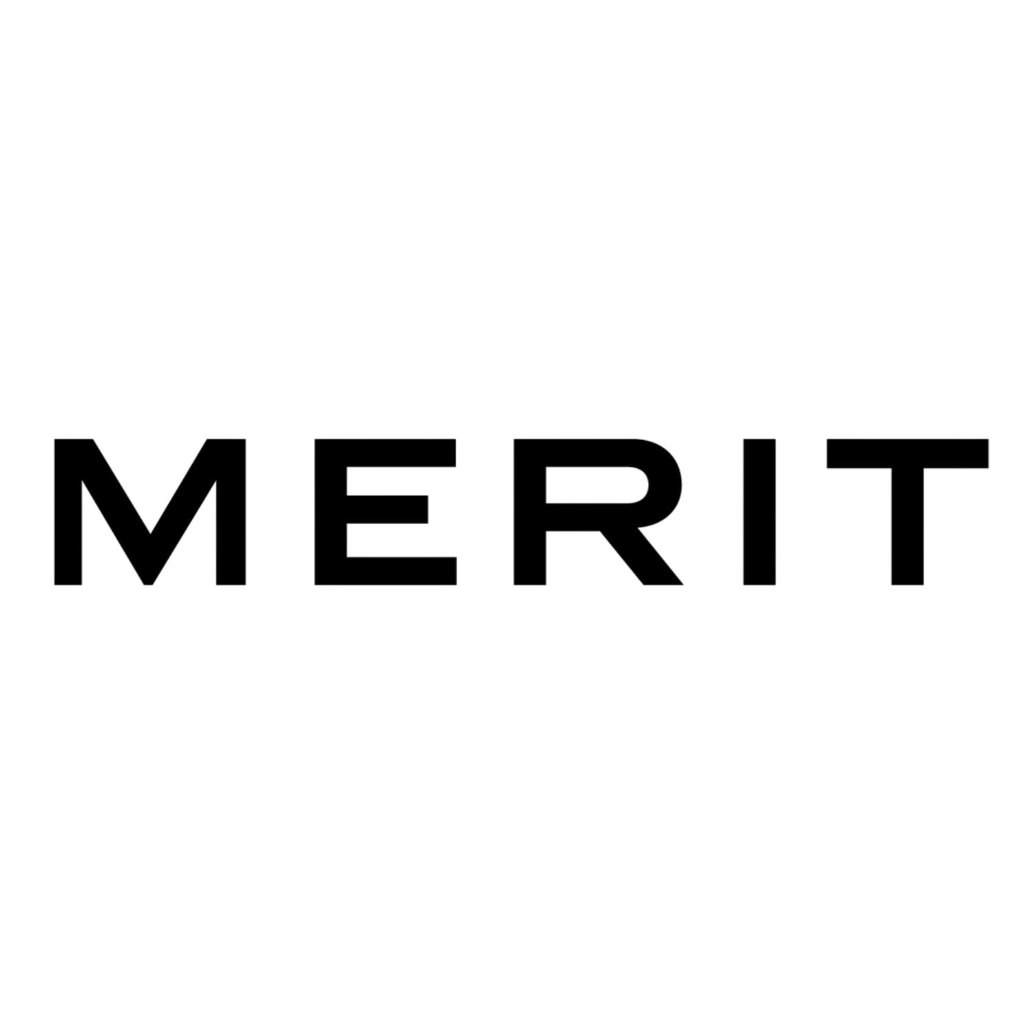 Merit beauty brand logo in bold black uppercase letters on a clean white background.