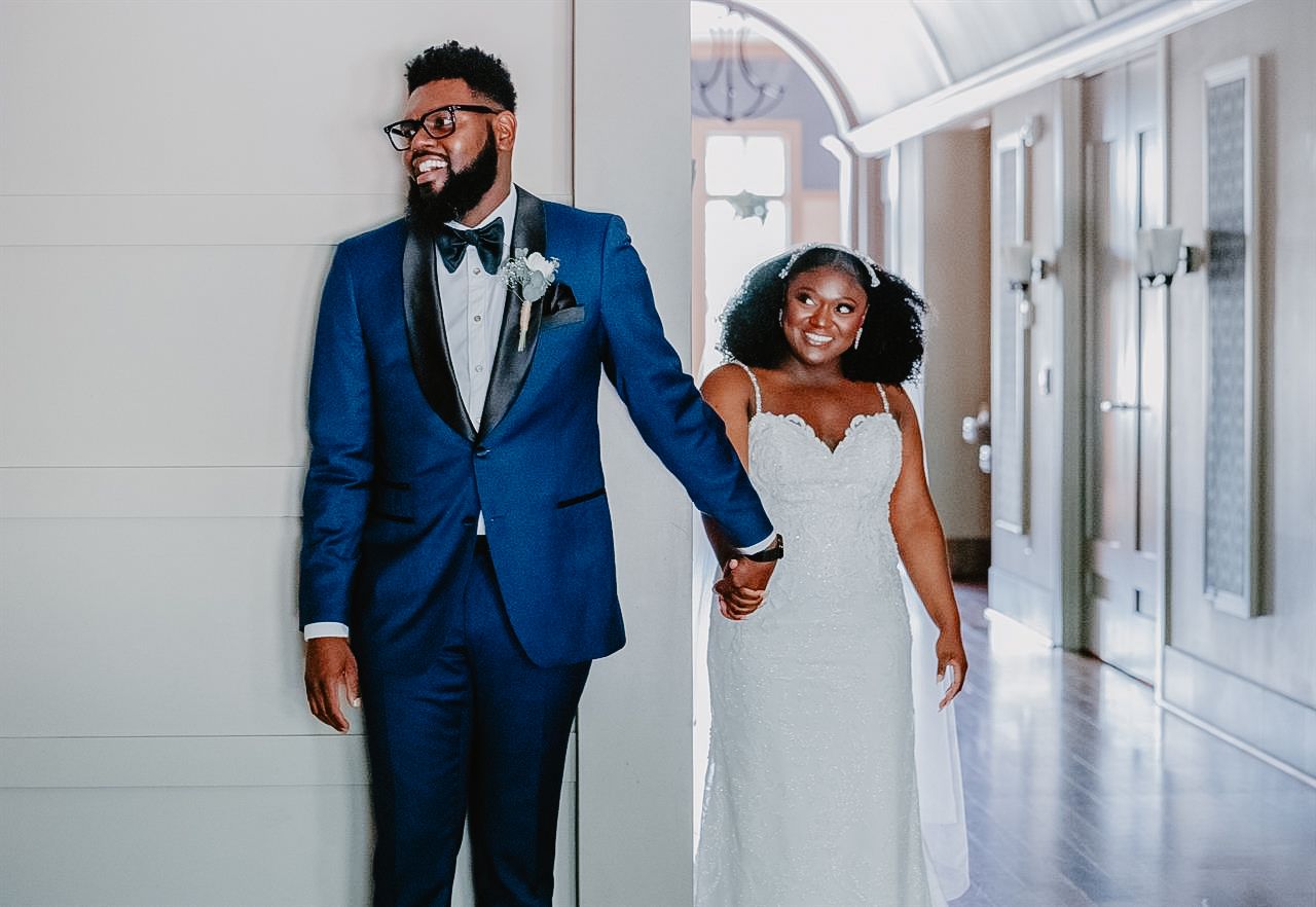 Black Bride and Groom doing first look in the Poconos, PA
