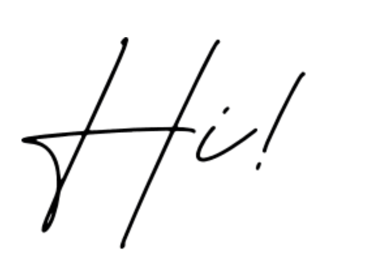 Handwritten cursive text reading 'Hi!'.