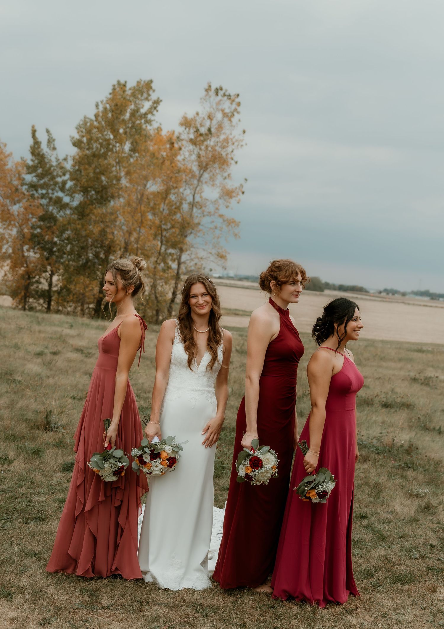Bride with her girls during bridal portraits with central illinois wedding photographer