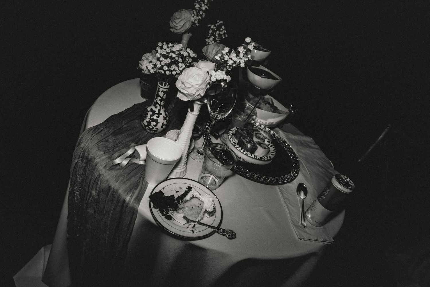 Bride and Groom table of the aftermath during wedding reception captured by central illinois elopement photographer