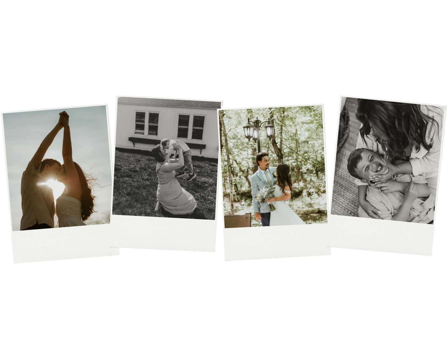 Polaroid photos in a row of intimate, love filled portraits captured by Central Illinois Photographer