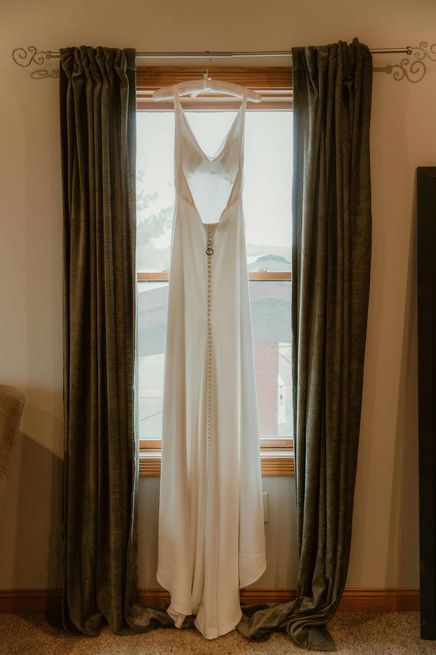 Dress detail captured with illinois wedding photographer during getting ready portraits