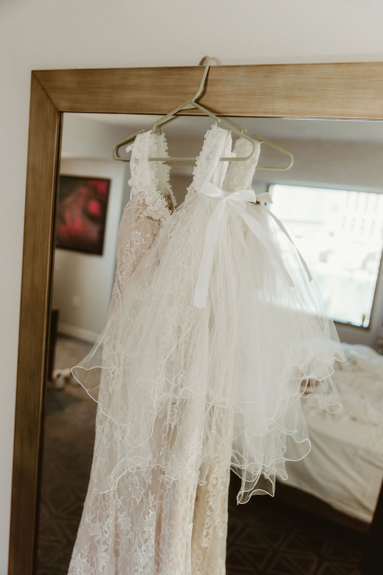Detail photo of wedding dress and veil captured by central illinois photographer during a las vegas elopement