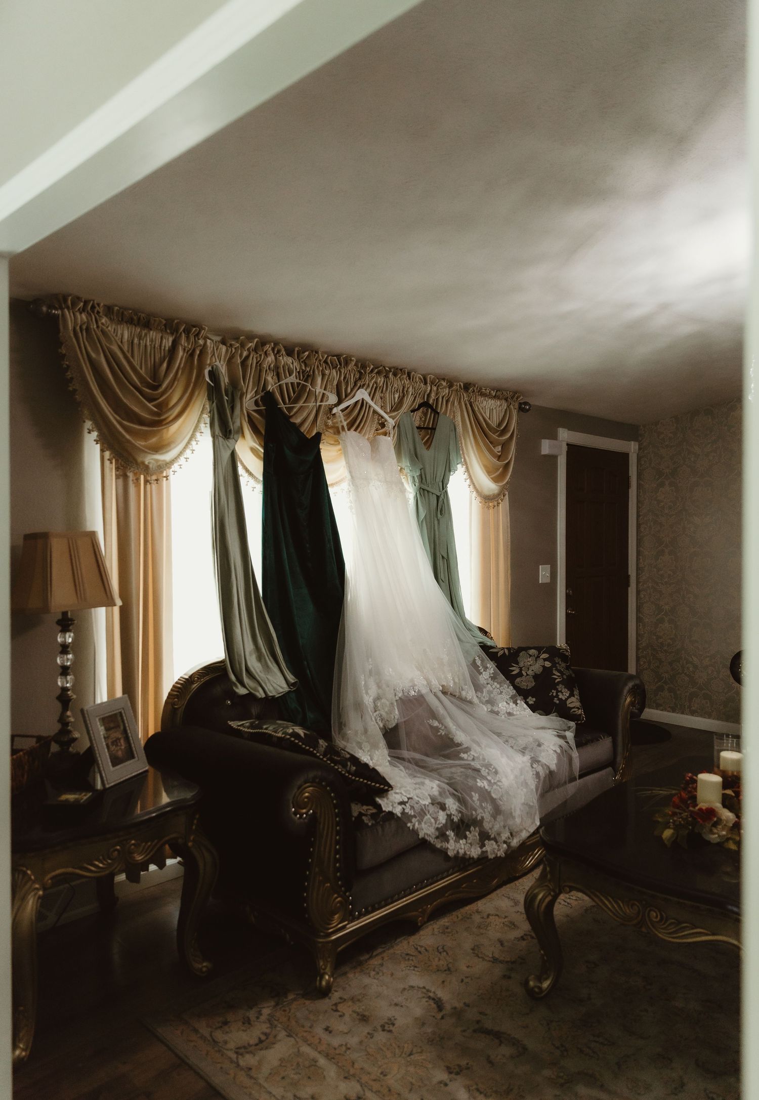 Wedding and bridesmaid dresses captured at dragonfly wedding venue with central il photographer