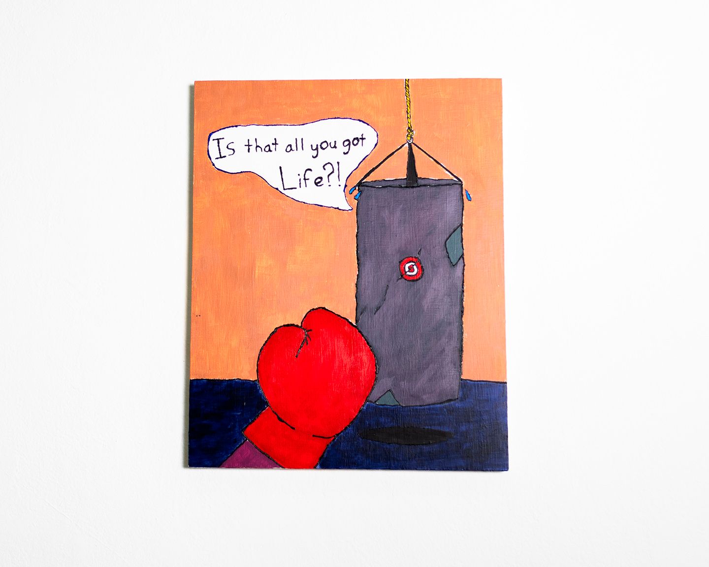 Oil painting on wood panel. How life has got you down but not out.