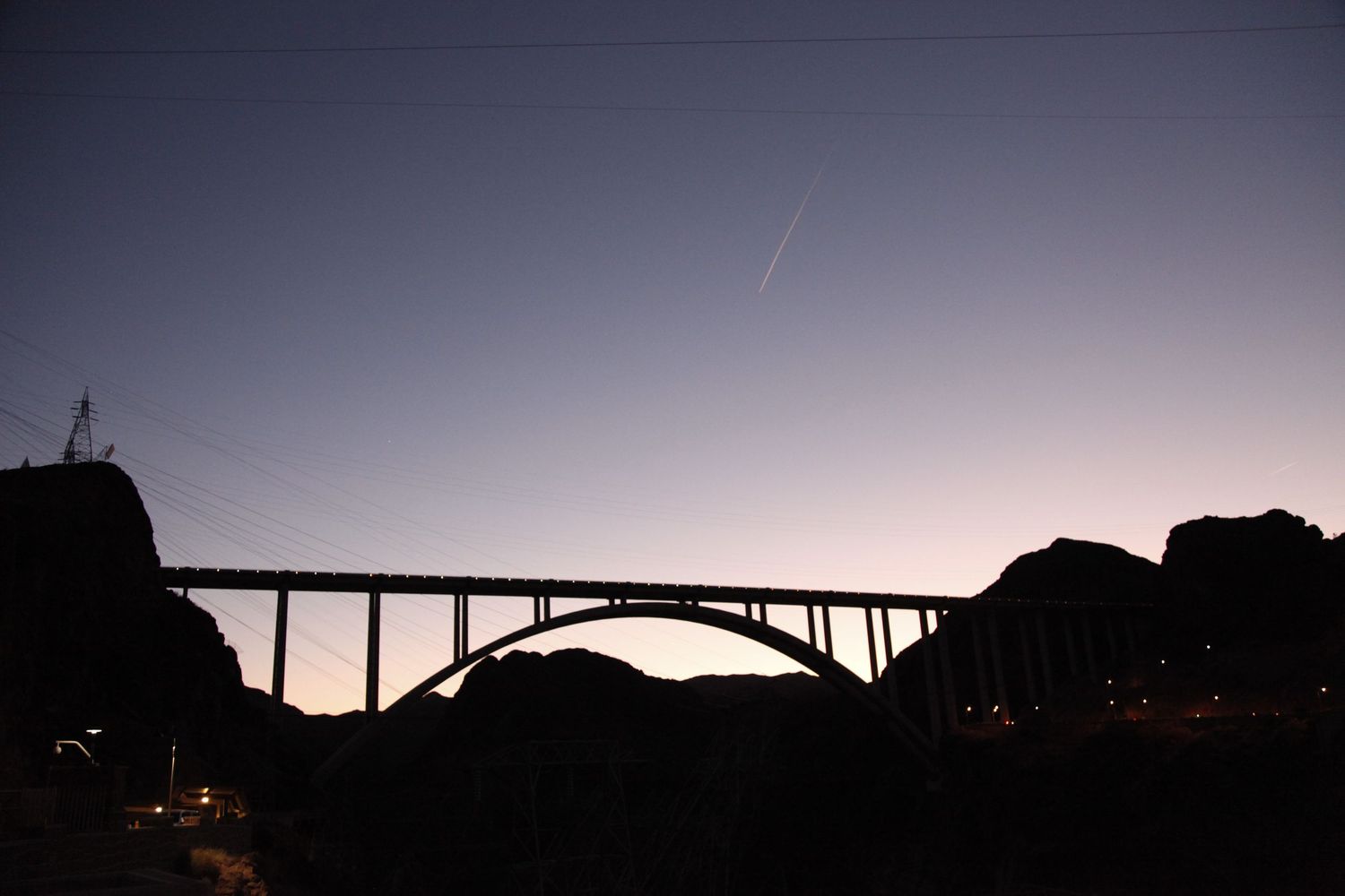 Sunset photo of a bridge near the Hoover Dam.