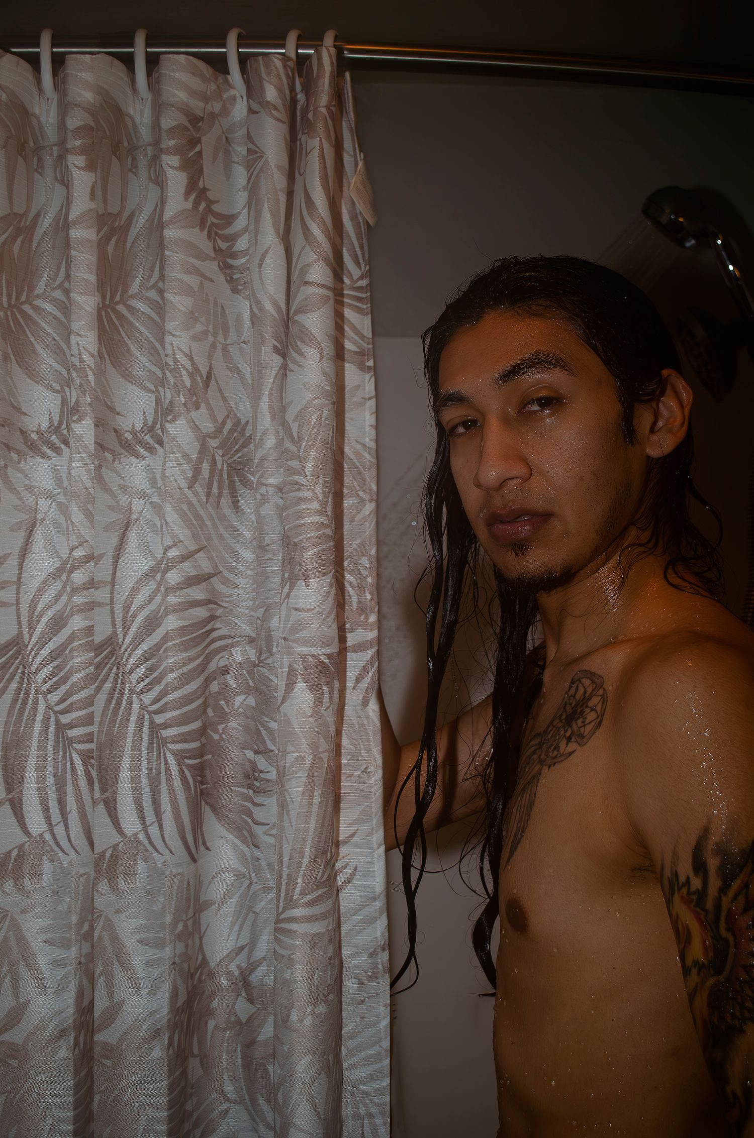 Steamy shower nude self portrait.