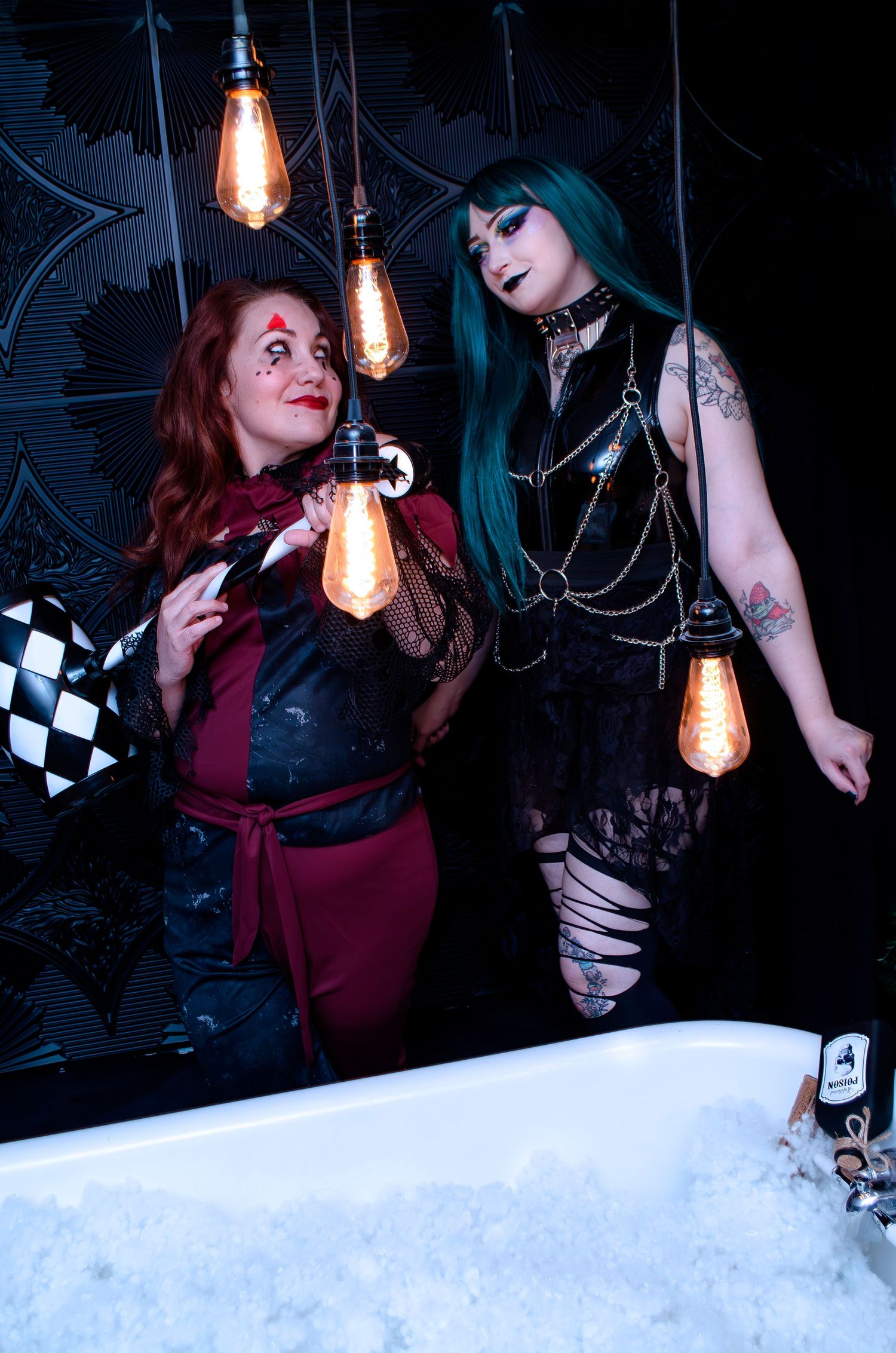 Photo of attraction to the curiosity of the dark side. Creepy clown or dark/alternative. Bubble baths with a new ingredient.