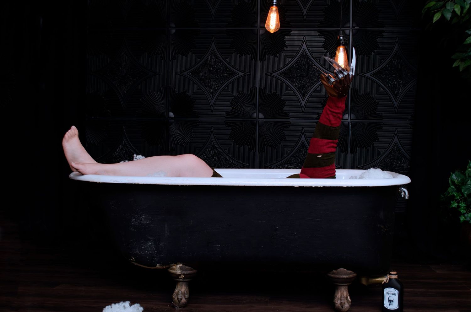 Photo of bubble bath time with Freddie Kruger.