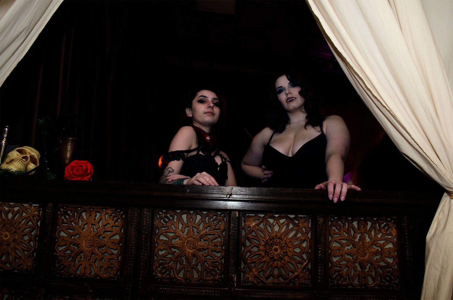 Photo of a couple of vampires looking at their next drink.