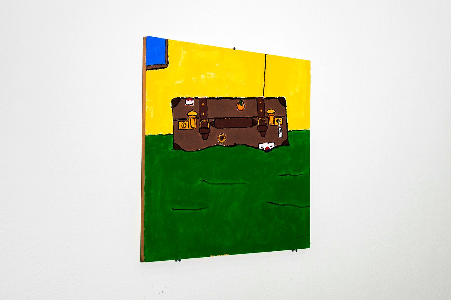 Oil on wood panel. Self portrait and where I've traveled/lived.