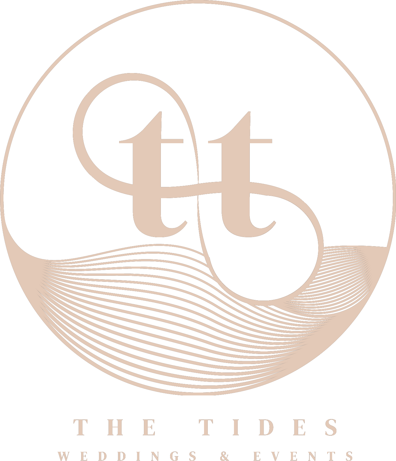 Elegant logo for The Tides Weddings and Events featuring intertwined TT monogram with wave design in soft blush tones.