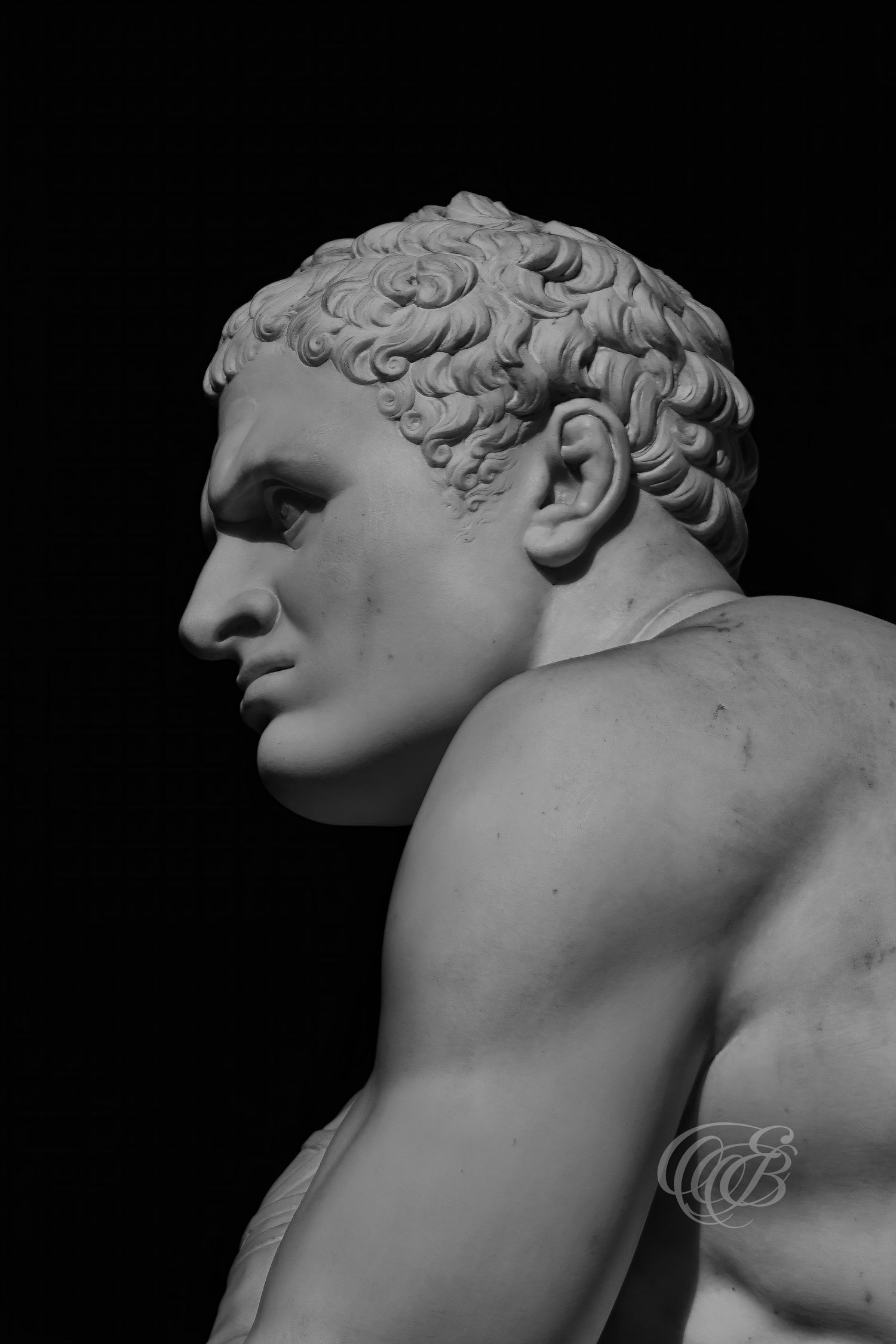 Italy – Vatican Museums Octagonal Courtyard sculpture - Rome – black and white photo of classical marble statue, by Eduardo Bartoli