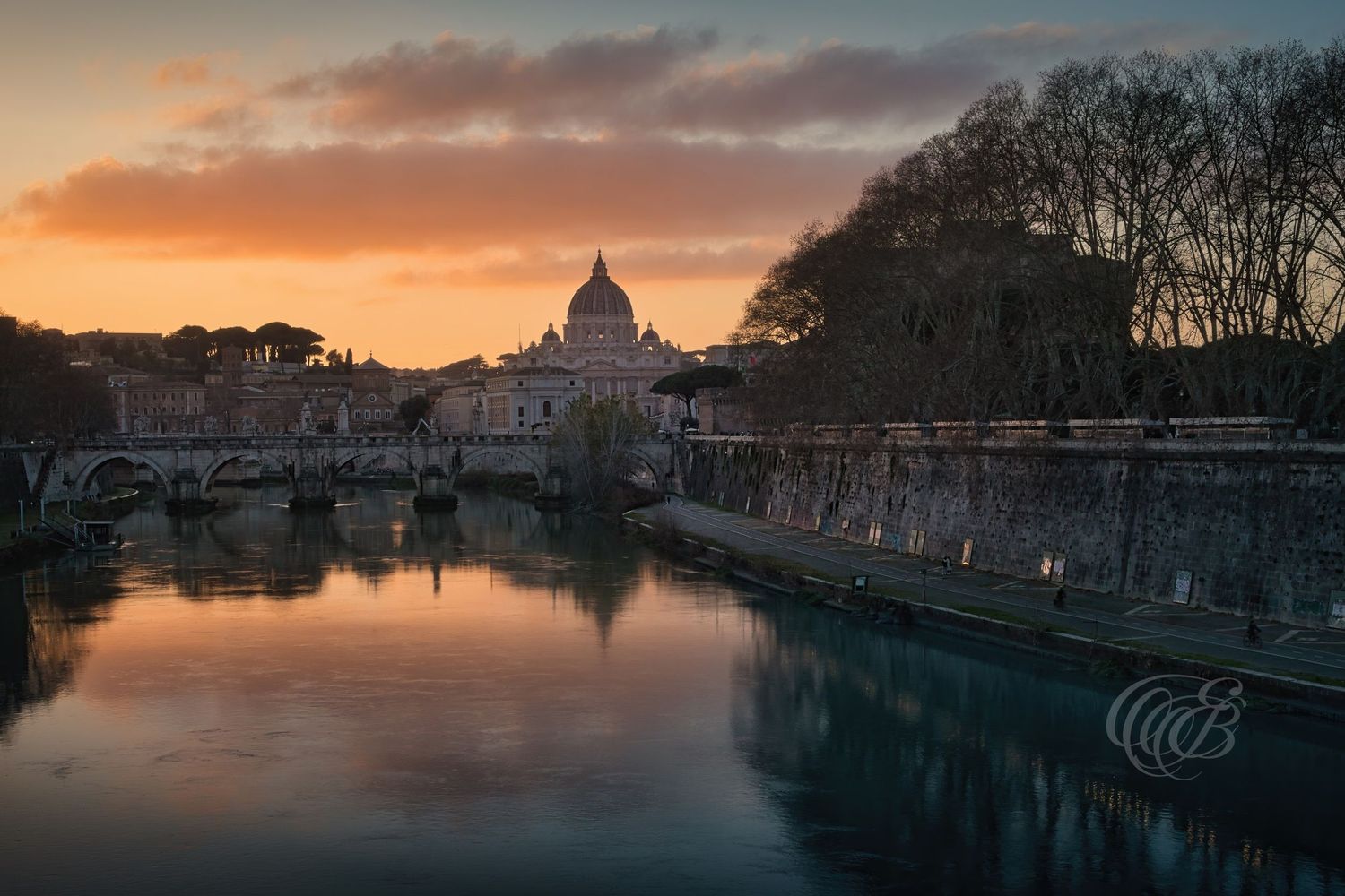 Italy – Ponte Sant’Angelo and St. Peter’s dome - Rome – historic bridge over the Tiber, photograph by Eduardo Bartoli