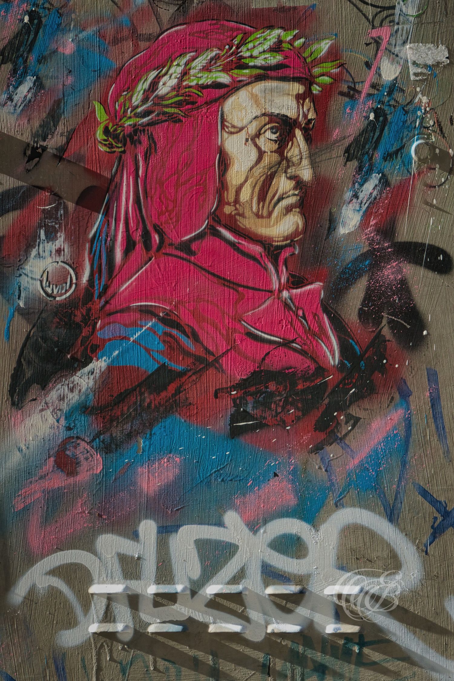 Italy – Dante Alighieri graffiti - Florence – street graffiti portrait of the poet in the historic center, photo by Eduardo Bartoli