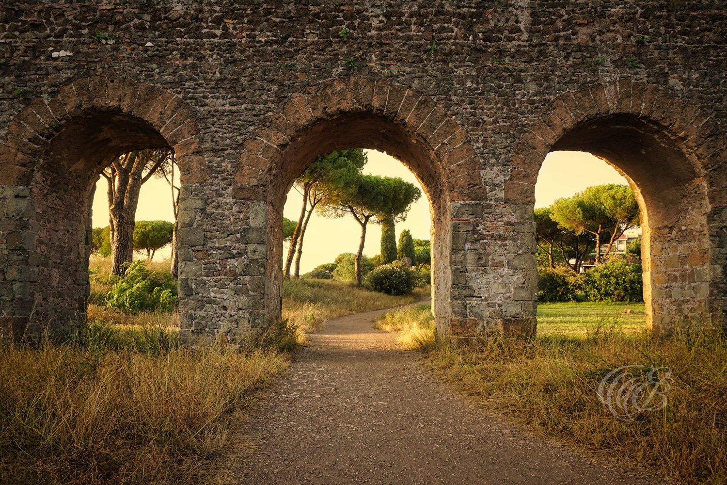 Italy – Parco degli Acquedotti - Rome – ancient Roman aqueduct arches in the historic park landscape, photograph by Eduardo Bartoli