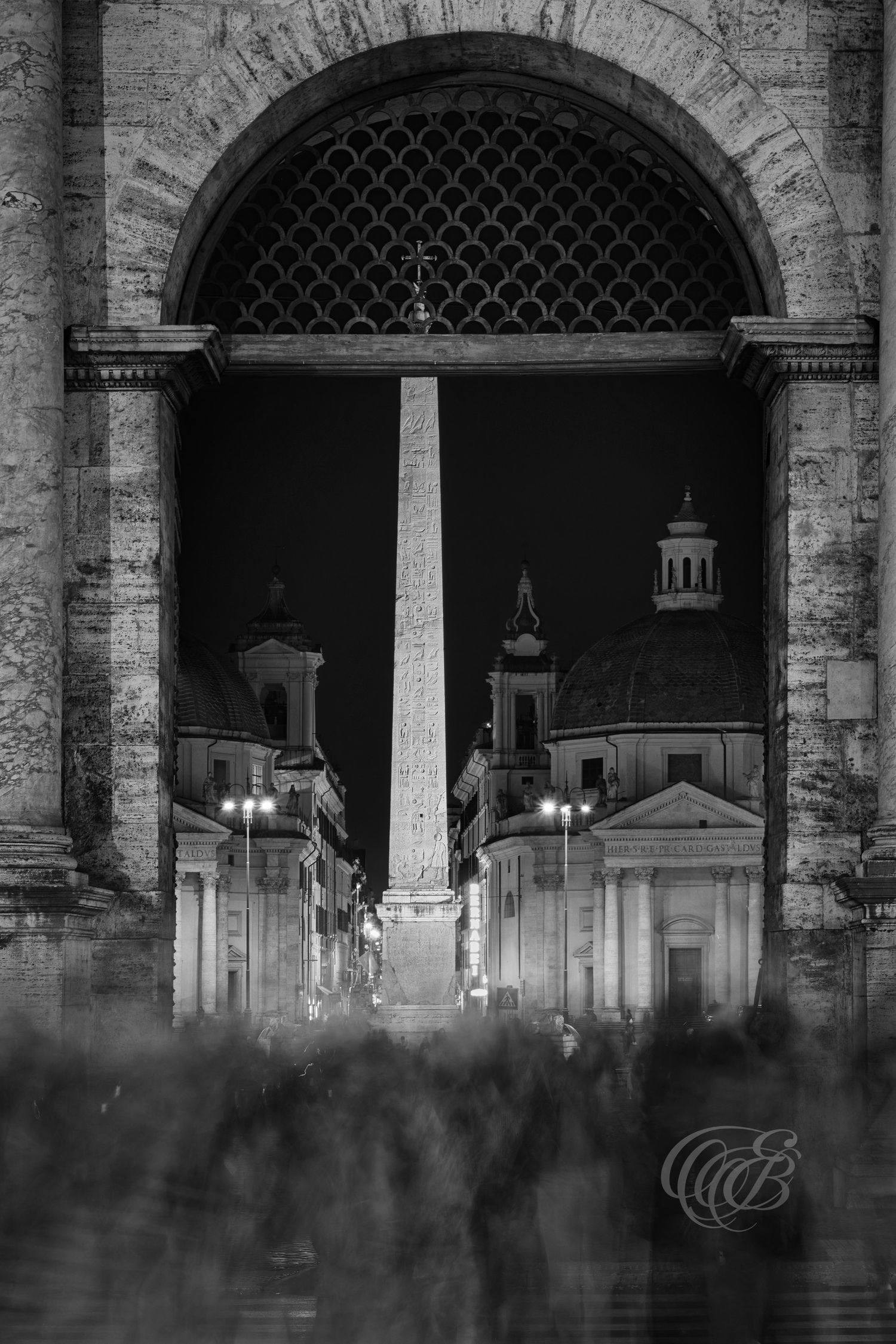 Italy – Porta del Popolo - Rome – black and white photo of the historic city gate at Piazza del Popolo, by Eduardo Bartoli