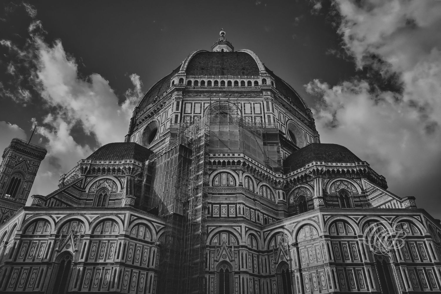 Italy – Santa Maria del Fiore - Florence – black and white photo of the cathedral façade, by Eduardo Bartoli