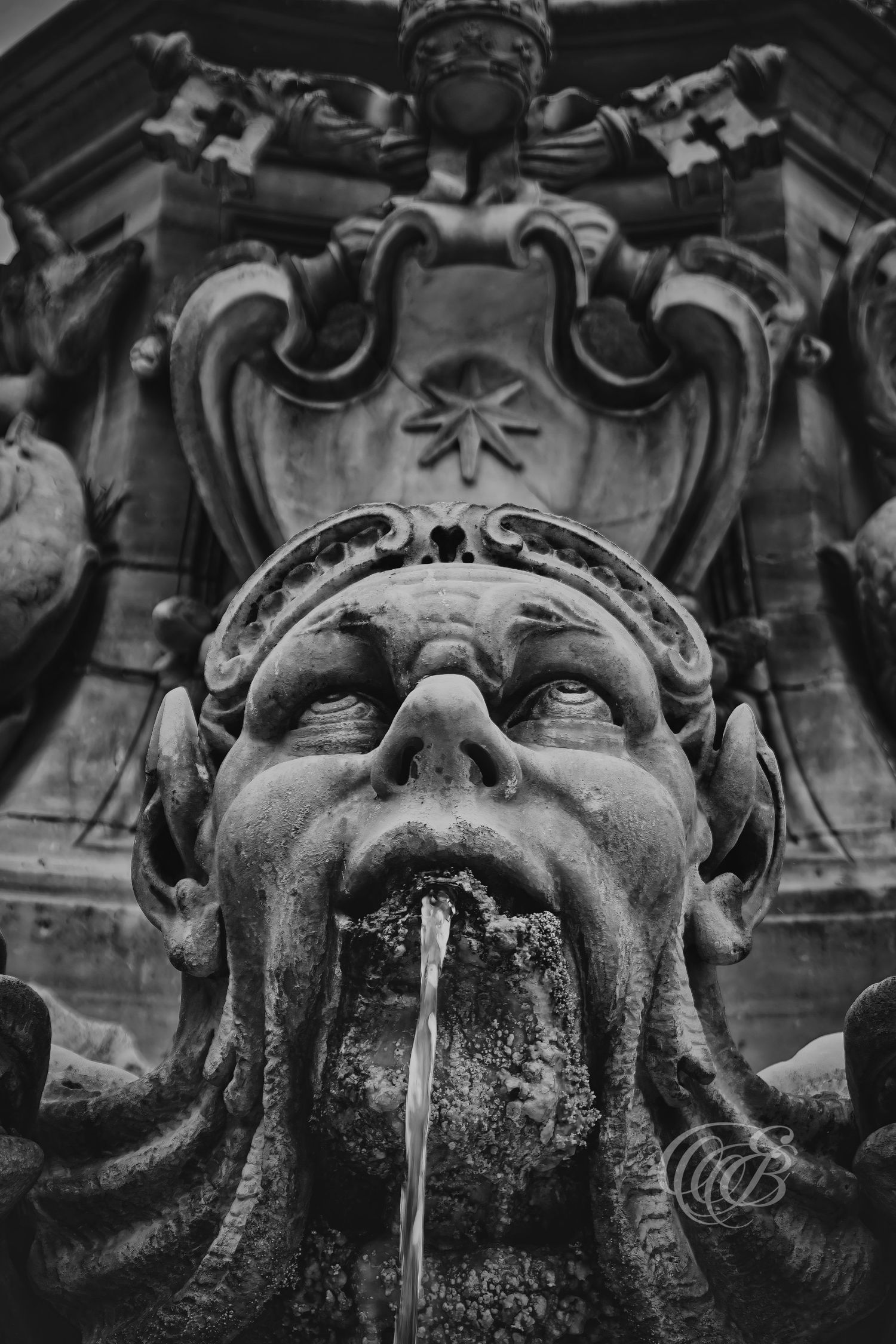 Italy – Fontana del Pantheon - Rome – black and white photo of the fountain in Piazza della Rotonda, by Eduardo Bartoli