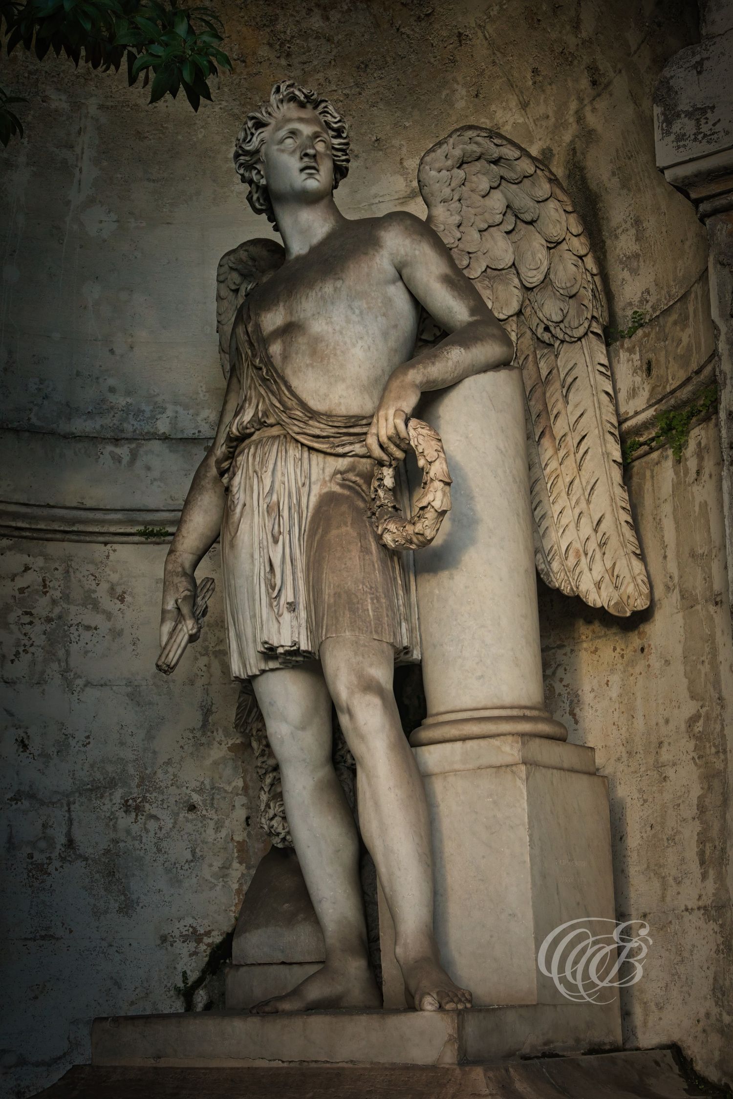Italy – Genius Victoriae statue on Pincian Hill - Rome – classical sculpture overlooking the gardens of Villa Borghese, photograph by Eduard