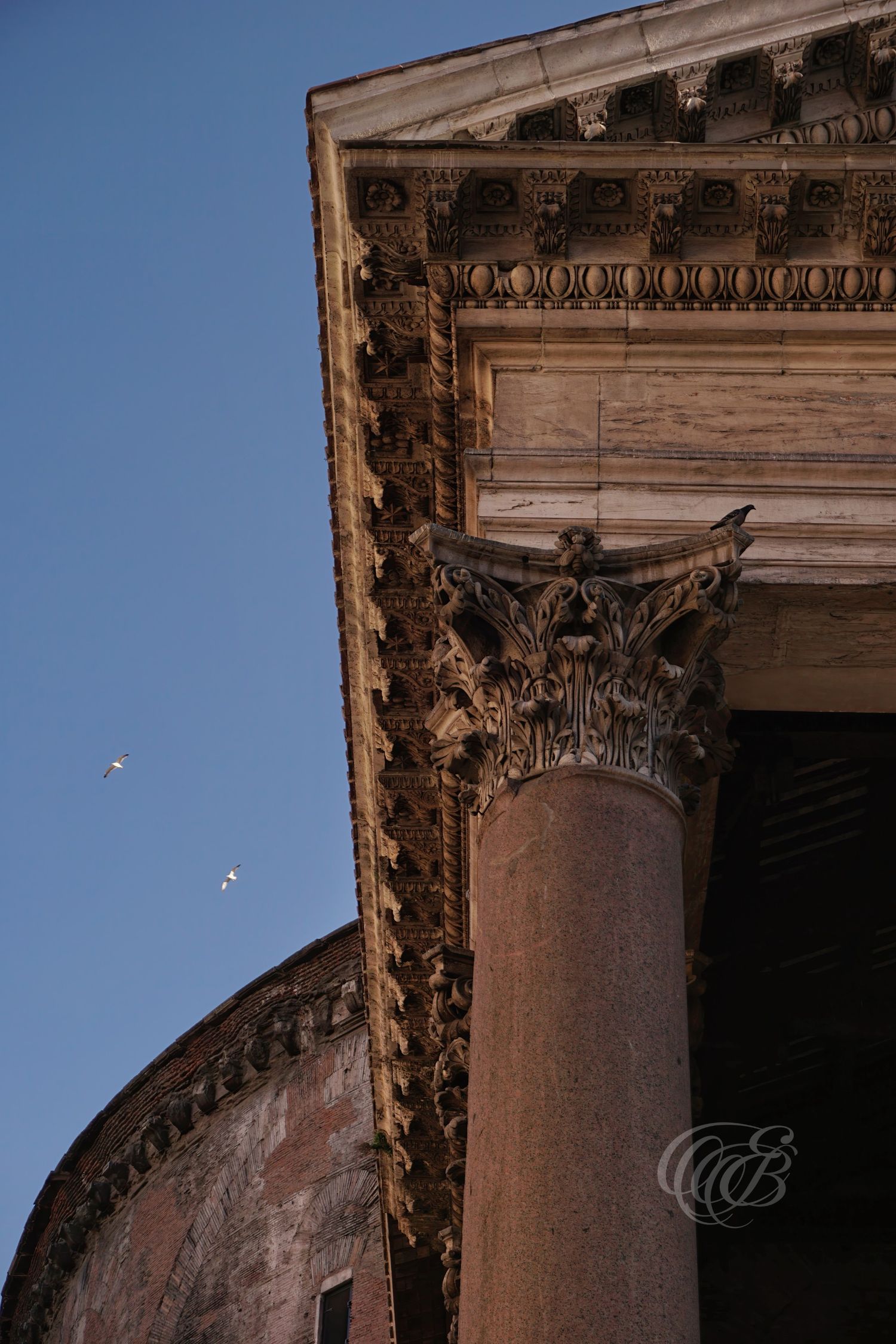Italy – Pantheon close up detail - Rome – view of the ancient temple façade and architectural stonework, photo by Eduardo Bartoli