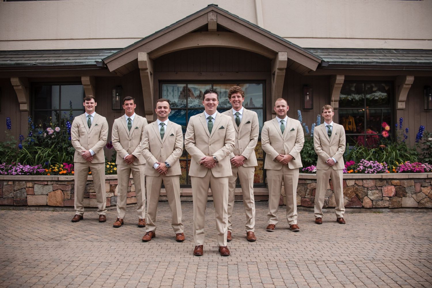 Groomsmen portraits at Patagonia in Vail Village, CO, Mountain wedding. True-to-life, bright, and airy  photographer Angelice Cababller