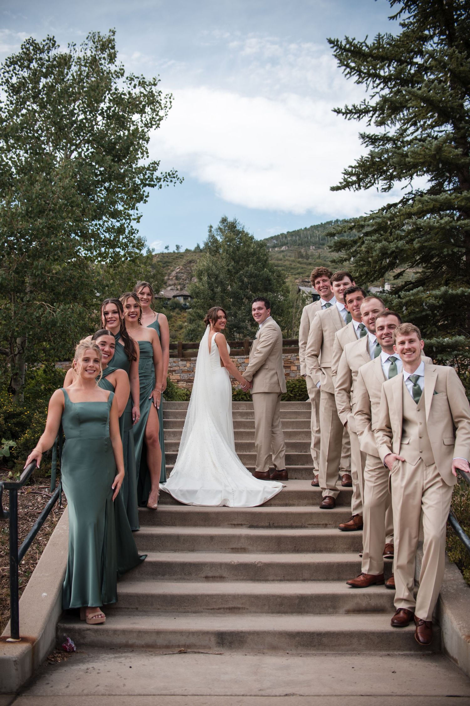 Wedding at the Donovan Pavilion in Vail Co, Bridal Party, Mountain wedding. True-to-life, bright, and airy  photographer Angelice Cababller