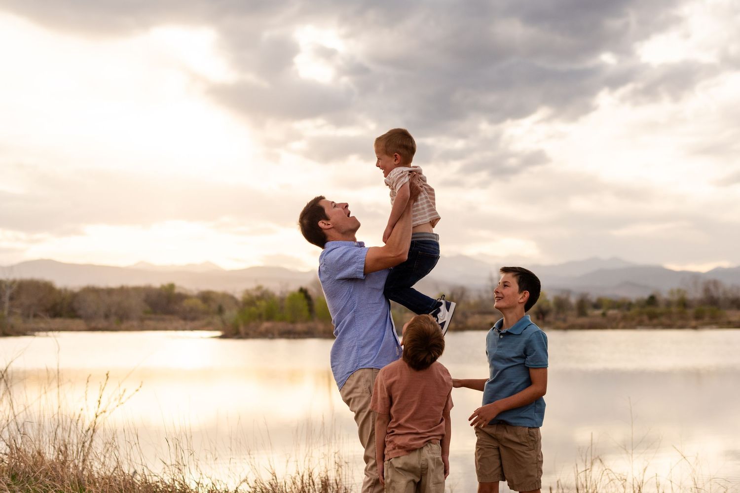 Family photography playful ideas Father and sons at the Golden Ponds, Longmont Co photography true-to-life by Angelice Caballler