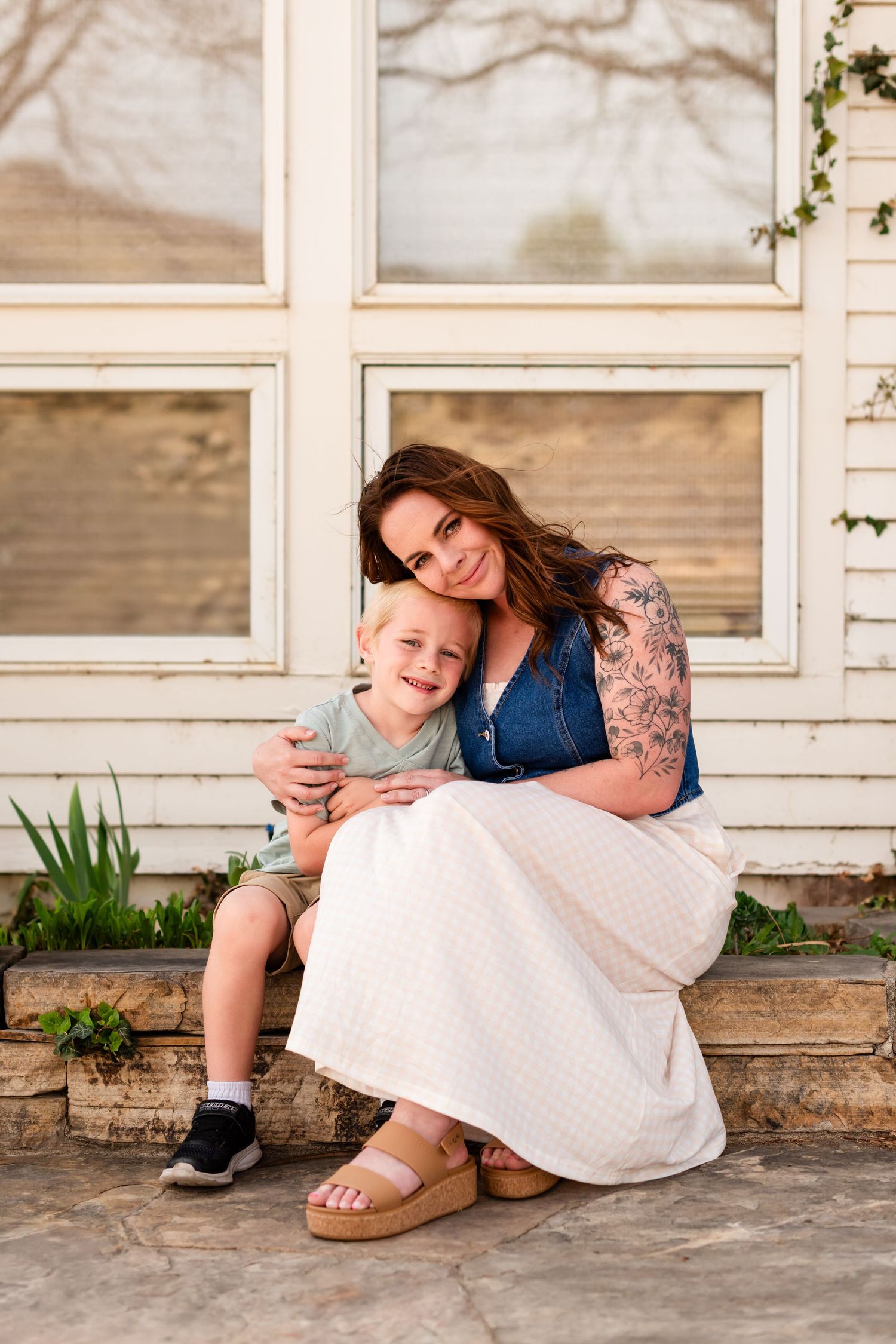 Family photography,  mom and son, true-to-life colors, spring  at  Sandstone Ranch house, Longmont by Angelice Caballer