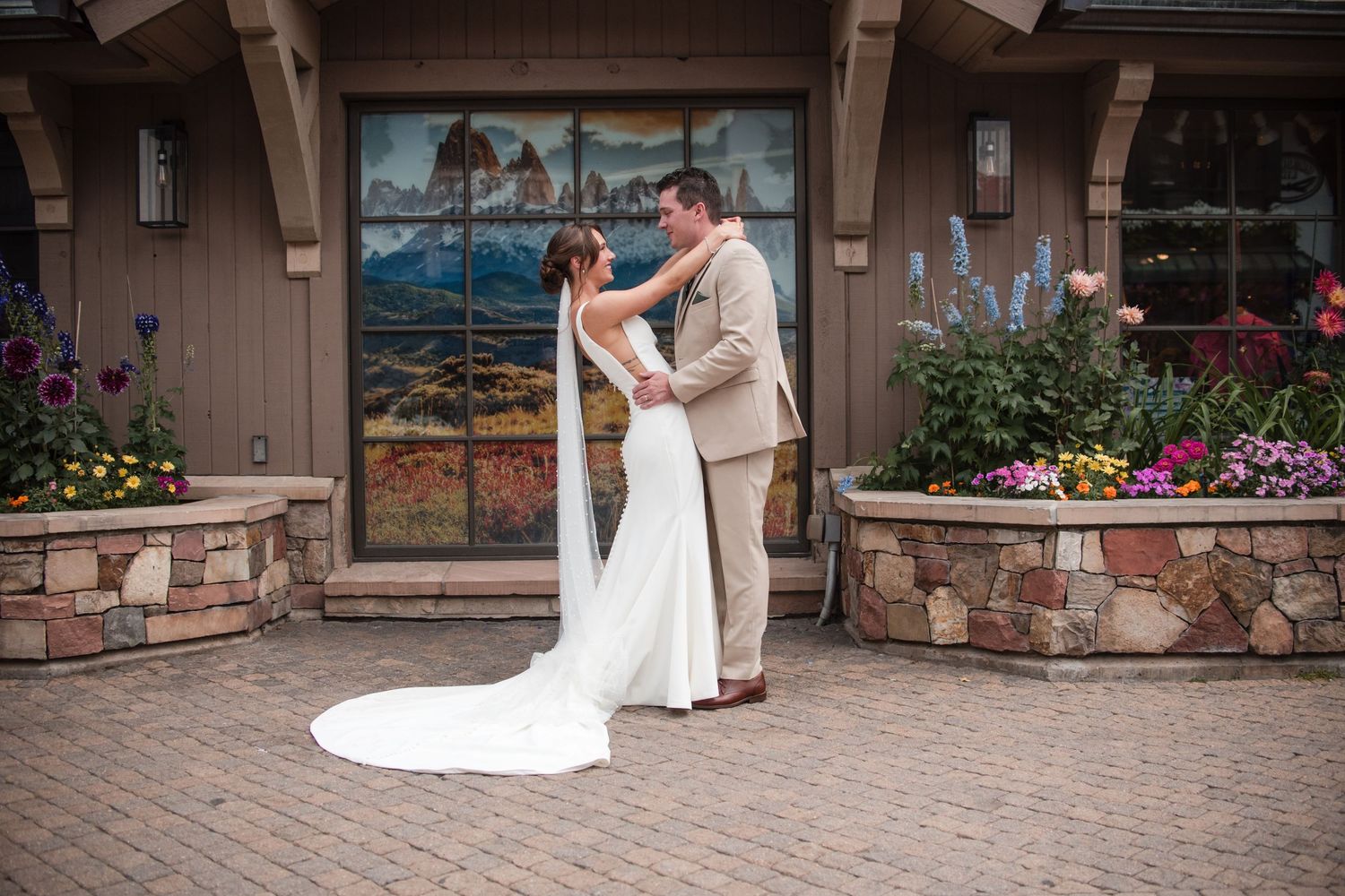 Couples portraits at Patagonia in Vail Village, CO, Mountain wedding. True-to-life, bright, and airy  photographer Angelice Cababller