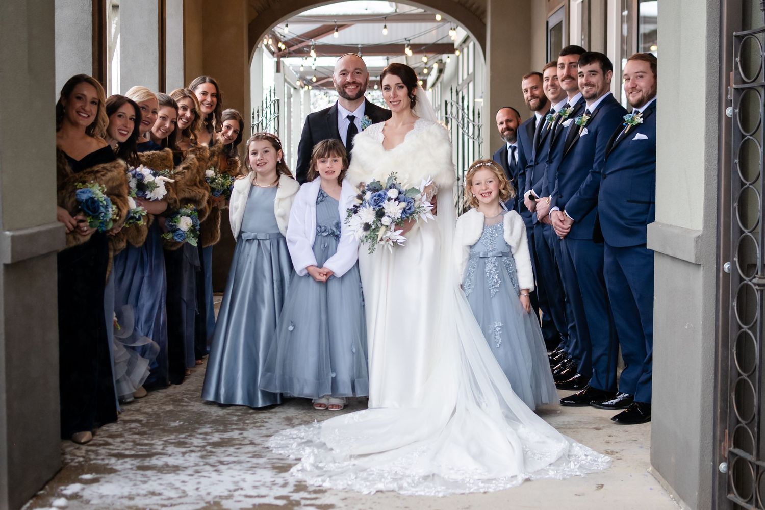Winter Wonderland Bridal party portrait photography by Angelice Caballer at Ken Caryl Vista by Wedgewood Weddings